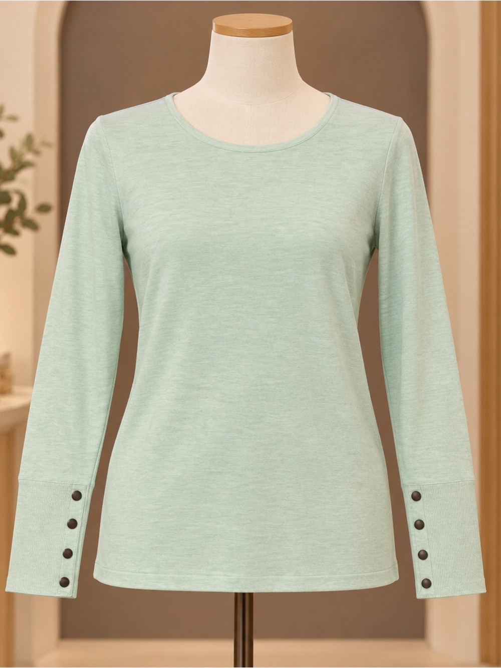 J’envie pistachio Crewneck Long-Sleeve Top with sleeve detail NWT